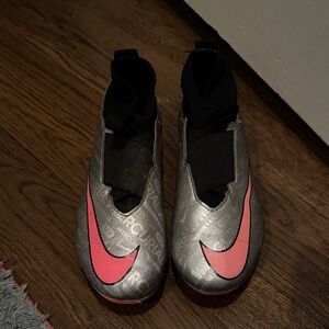 Nike Metallic Silver and Bright Pink Cleats